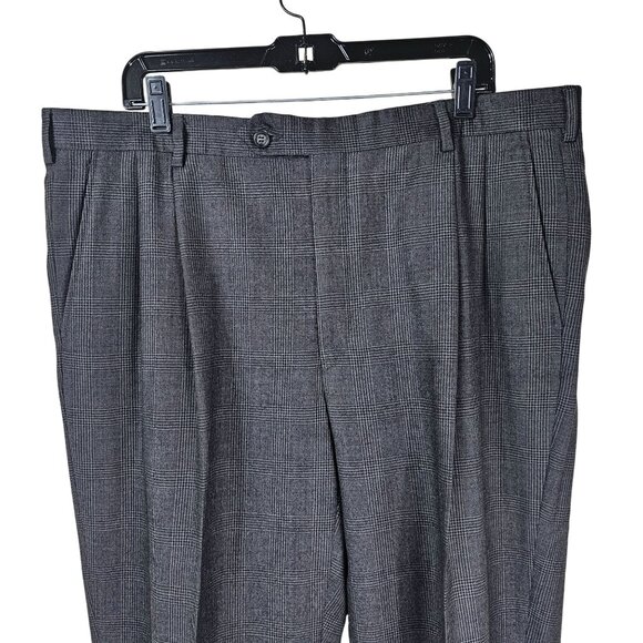 Brooks Brothers Wool-Cashmere Pleated Dress Pants 40x32 Gray Glen Plaid Cuffed - Picture 4 of 15